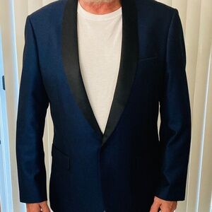 Blue Dinner Jacket with Black Shawl Collar, Very Shiny Fabric